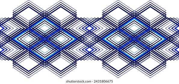 Seamless geometric pattern from lines. Vector decorative rhomb ornament. Black blue pattern. Isolated shape on white background. Strict monochrome design. Paper for scrapbooking, wallpapers, wrapping.