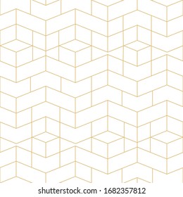 Seamless geometric pattern with lines. White and gold texture. Abstract modern vector background. Simple lattice graphic design.