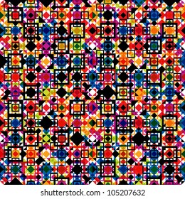 Seamless geometric pattern made with colorful geometric elements, vector background.