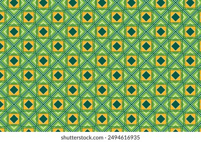 Seamless geometric pattern made from a combination of green, orange and a few white lines