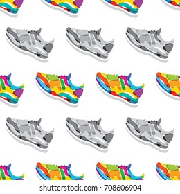 Seamless geometric pattern made of sneakers with cool and modern look. Great background for sneaker or sport shoes store. Stock vector.