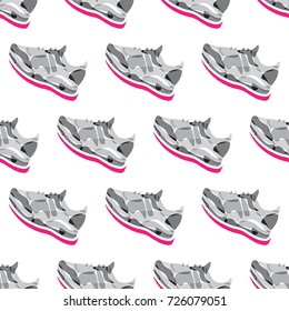 Seamless geometric pattern made of sneakers with cool and modern look. Great background for sneaker or sport shoes store. Stock vector.