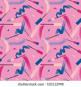 Seamless geometric pattern with mascara brush strokes