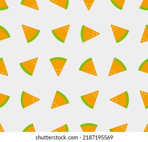 Seamless geometric pattern of melon pieces. Multicolored triangles. Vector illustration