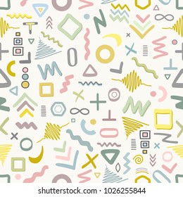 Seamless geometric pattern in memphis style of pastel colors