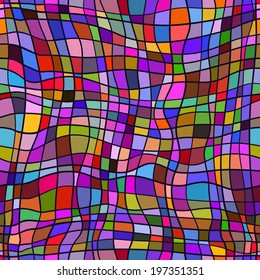 Seamless geometric pattern merry motley cell. Painted hands. vector