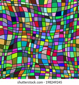 Seamless geometric pattern merry motley cell. Painted hands. vector 