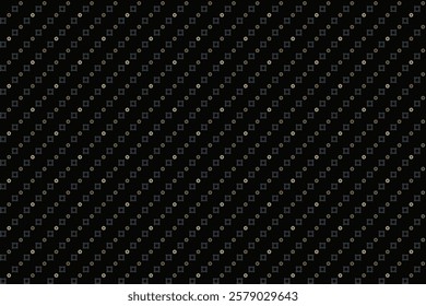 Seamless geometric pattern with mini stencil square and pentagon in gold brown and gray on black background. Vector illustration, for masculine shirt lady dress cloth textile cover decoration 