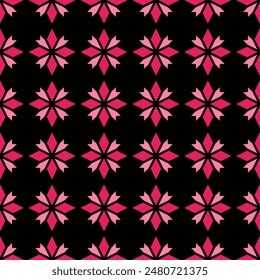 Seamless geometric pattern with a mix of pink colors on a black background. Suitable for use in textile designs, wallpapers, backgrounds and other graphic elements that require an elegant touch.