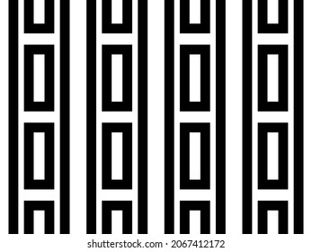 Seamless geometric pattern, mix of vertical lines and hollow blocks. Minimalist and modern design for textiles, posters, cards, flyers, web sites. Black and white vector illustration EPS 10.  