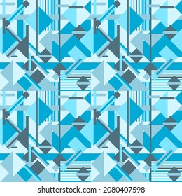 Seamless geometric pattern. Modern abstract geometric shape design. Trendy seamless vector pattern. Blue color.