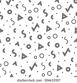 Seamless geometric pattern. Modern hipster texture with triangle, circle and line. Vector background.