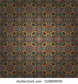 Seamless geometric pattern. Modern ornament with gray, yellow and beige elements. Geometric abstract pattern.