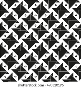 Seamless geometric pattern with monochrome elements, vector abstract background.