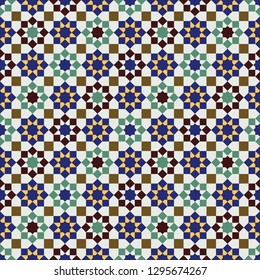Seamless geometric pattern. Mosaic tile. 
Islamic traditional ornament. Vector illustration. 