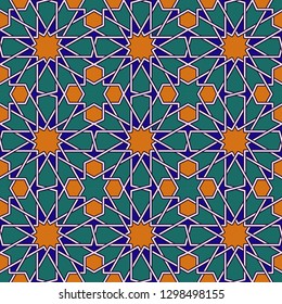 Seamless geometric pattern. Mosaic tile. 
Islamic traditional ornament. Vector illustration. 