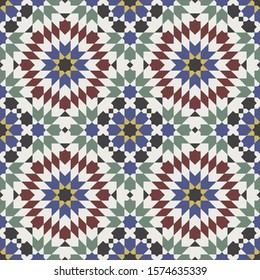 Seamless geometric pattern. Mosaic tile. 
Islamic traditional ornament. Vector illustration. 