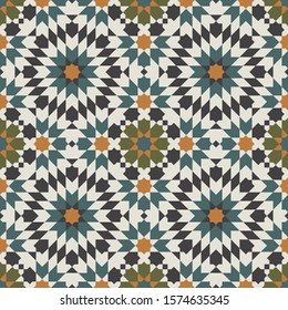 Seamless geometric pattern. Mosaic tile. 
Islamic traditional ornament. Vector illustration. 