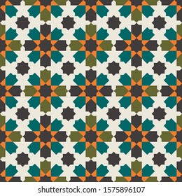 Seamless geometric pattern. Mosaic tile. 
Islamic traditional ornament. Vector illustration. 