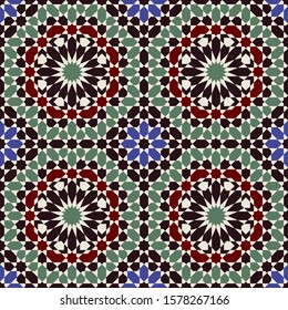 Seamless geometric pattern. Mosaic tile. 
Islamic traditional ornament. Vector illustration. 