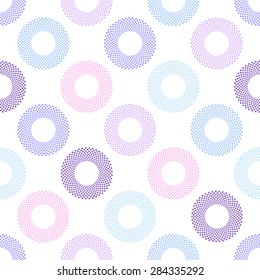 Seamless geometric pattern with multicolored circles on white background.Vector