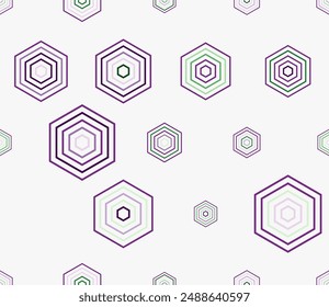 Seamless geometric pattern. Multicolored geometric elements of varied size. Simple stacked hexagons. Large hexagons. Tileable pattern. Seamless vector illustration.