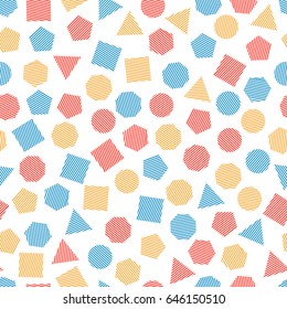 Seamless  geometric pattern with multicolored geometric elements for tissue and postcards.  Hipsters modern color background. Vector illustration
