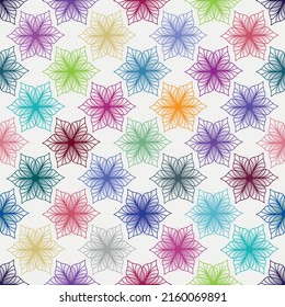Seamless geometric pattern with multi-colored openwork flowers on a white background. Vector eps 10