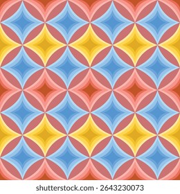 seamless geometric pattern Pattern: Multi-colored stars, yellow, red, green, blue, navy blue