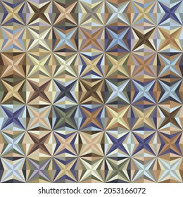 Seamless geometric pattern with multicolored triangles forming abstract stars. Mosaic style. Decorative background. Vector illustration. Great as texture, wallpaper, wrapping paper, and textile.