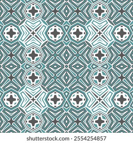 Seamless geometric pattern in muted blue and brown color palette. Vector illustration