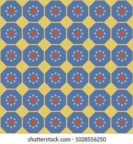 seamless geometric pattern with octagons, diamonds and stylised flowers made of circles