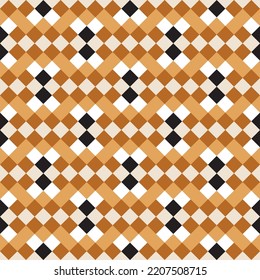 Seamless geometric pattern on beige with brown, black and white rhombs. Perfect for bedding, tablecloth, oilcloth or scarf textile design.