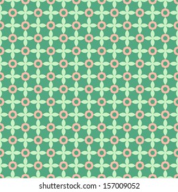 Seamless geometric pattern on a green background. Vector illustration in retro style