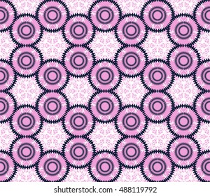 Seamless geometric pattern on a light pink background with the image of purple and white geometry. vector illustration. for greeting cards, banners, printing, ethnic ornament