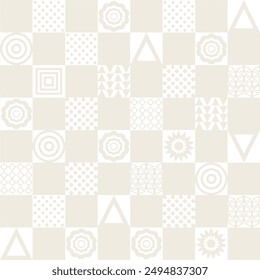 Seamless geometric pattern on textured background pattern. simple brown theme 3 colour used for textiles, ceramic tiles checkered pattern background.