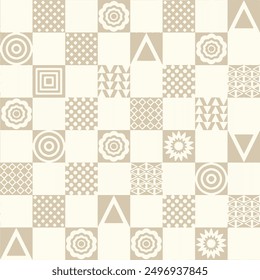 Seamless geometric pattern on textured background pattern. simple beige 3 colour used for textiles, ceramic tiles checkered pattern background.