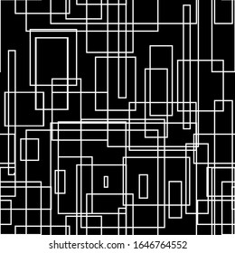 Patrón geométrico sin inconvenientes en el diseño de arte op. El intertejido caótico de las líneas geométricas creando un patrón continuo sin fisuras. Patrón vectorial sin problemas.