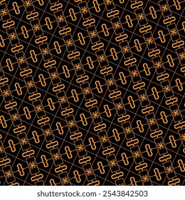 Seamless Geometric Pattern with Orange Outline Design on Black Background, Abstract Modern Repeating Pattern design
