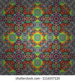 Seamless geometric pattern, oriental style in gray, brown and blue colors.