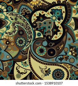 Seamless geometric pattern in oriental style. Traditional paisley motifs. Textiles and wallpaper.