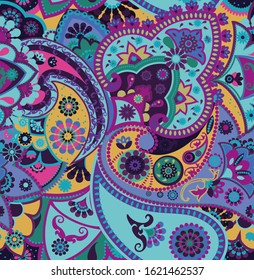 Seamless geometric pattern in oriental style. Traditional paisley motifs. Textiles and wallpaper.