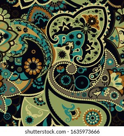 Seamless geometric pattern in oriental style. Traditional paisley motifs. Textiles and wallpaper.