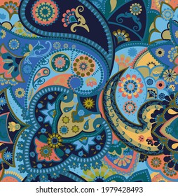 Seamless geometric pattern in oriental style. Traditional paisley motifs. Textiles and wallpaper.