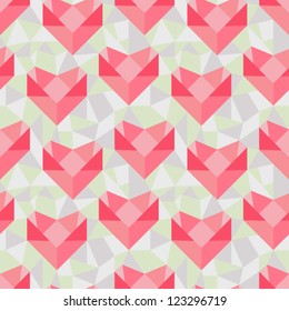 Seamless geometric pattern with origami hearts.
