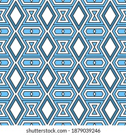 Nahtloses geometrisches Muster mit originalen Ornamenten in Blau-Weiß-Tönen. Vektorgrafik