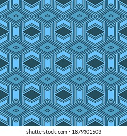 Patrón geométrico sin foco con adorno original en tonos azules. La figura predominante es un hombus. Ilustración del vector