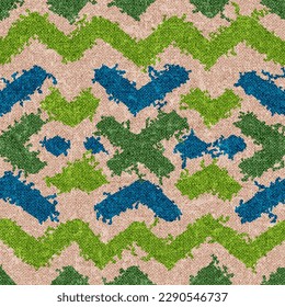 Seamless geometric pattern. Ornament for home decor, carpets, pillows. Ethnic and tribal motifs. Grunge texture with fabric imitation. Vector illustration.