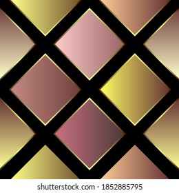 Seamless geometric pattern. Ornamental background. Multi-colored squares and golden lines