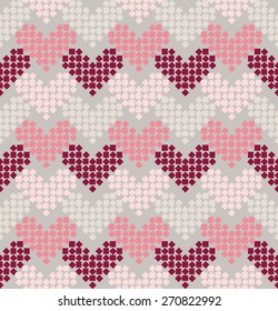 Seamless geometric pattern. Ornamental stripes. Heart shape composed of squares. Vector illustration.